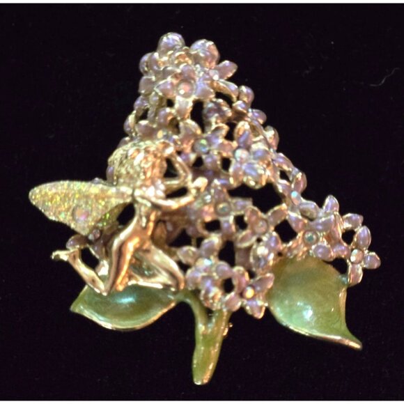 Kirks Folly Fairy Flower Bouquet Brooch Gold-Tone With Glittering Enamel Details - Picture 2 of 5